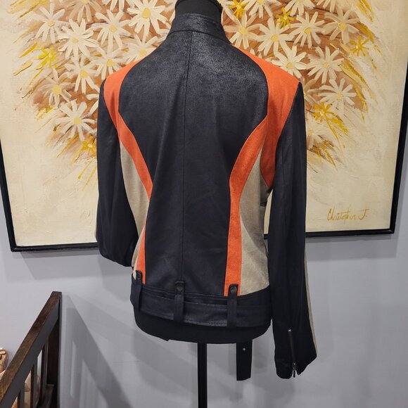 Bianca Nygard Biker Style Color Block Jacket Size 8 Black - Picture 2 of 14